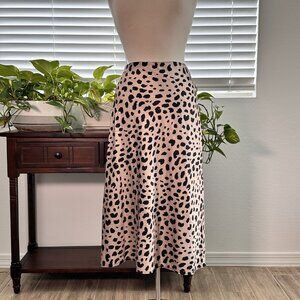 Black and Cream Animal Print Satin Midi Skirt